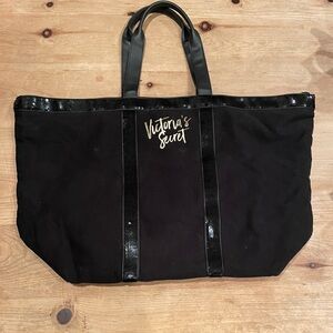 Victoria’s Secret Sequined Black Gold Overnight Bag Gym Vacation Beach OS